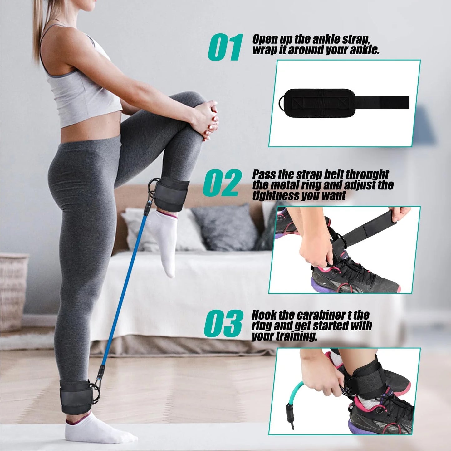 Ultimate Ankle Resistance Bands Set – 60LB, Three Levels for Glutes and Leg Workouts, Includes Ankle Strap