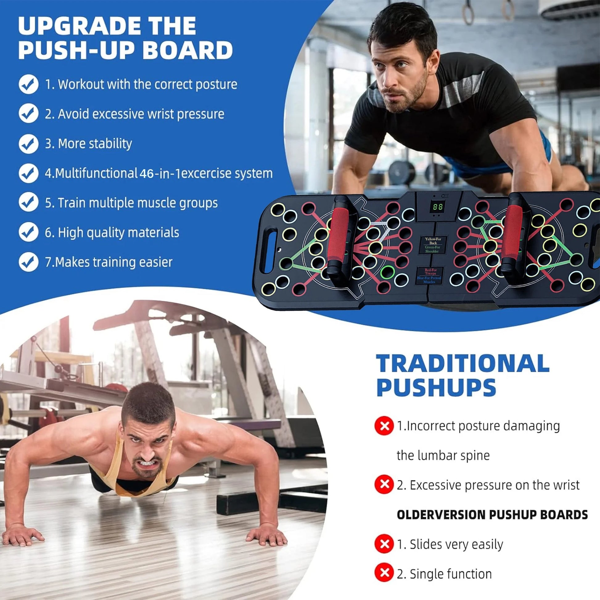 Revolutionary Push-Up Board with Smart Count – 60-in-1 Multi-Function Foldable & Portable Push-Up Bar. Professional Home Gym Equipment for Strength Training