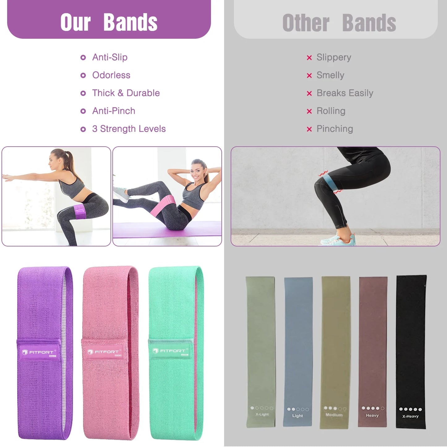 Non-Slip Elastic Booty Bands - Elevate Your Squat, Glute, and Hip Training with 3 Progressive Resistance Levels!