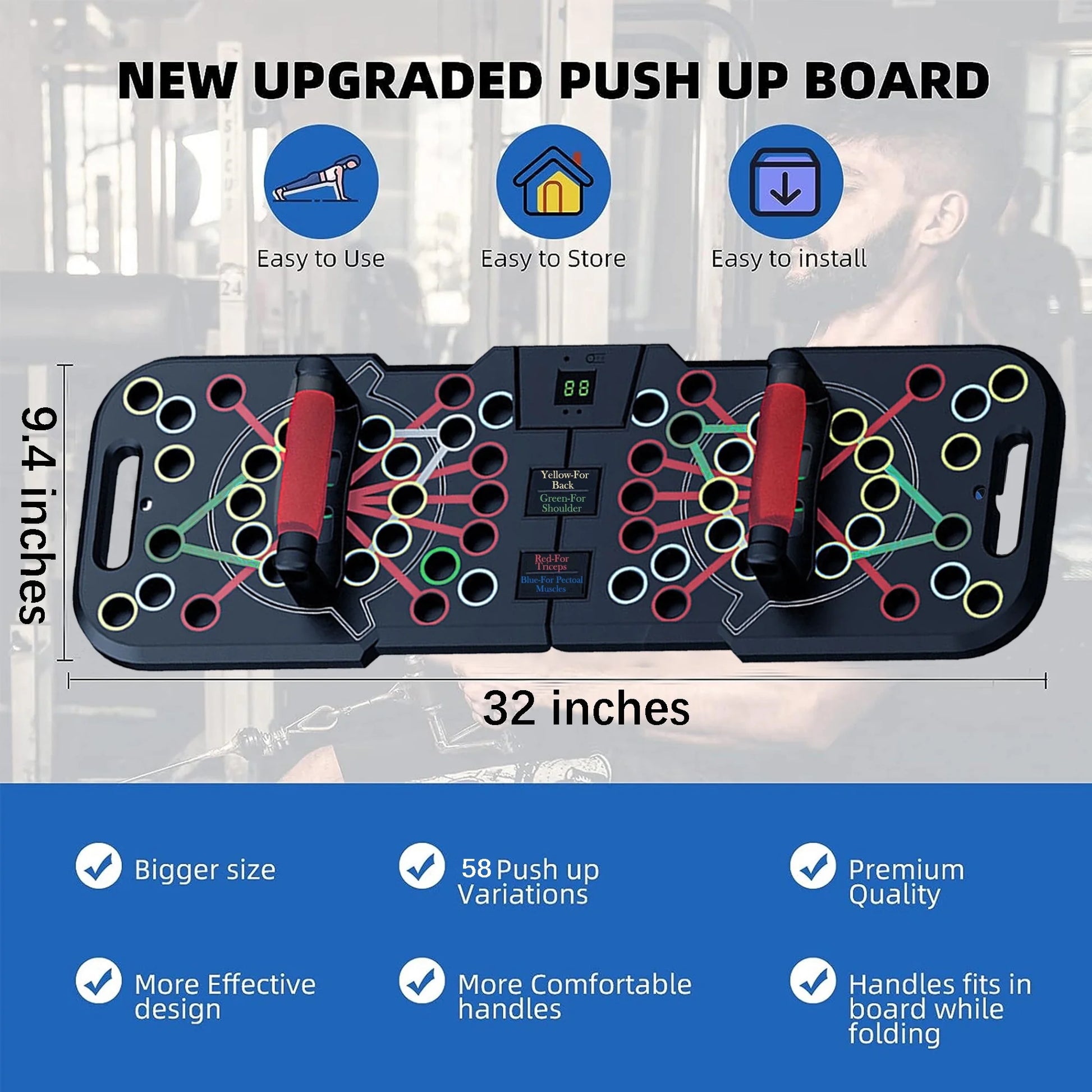 Revolutionary Push-Up Board with Smart Count – 60-in-1 Multi-Function Foldable & Portable Push-Up Bar. Professional Home Gym Equipment for Strength Training